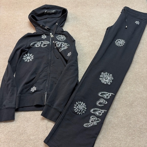 BCBGMaxAzria Pants - BCBG Max Azria Black Rhinestone Tracksuit Set – Size M 1758